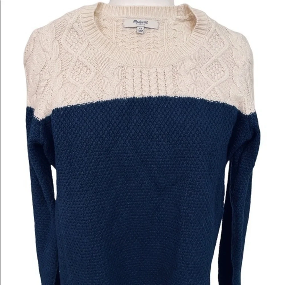 Madewell Cable Knit Sweater | Navy & Cream | Size XS